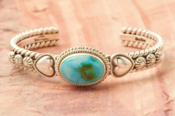 Artie Yellowhorse Genuine Sonoran Gold Turquoise Sterling Silver Heart Bracelet